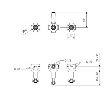 HOPKINS - 3 hole shower tap with diverter with individual rosettes by Park Avenue - view 3